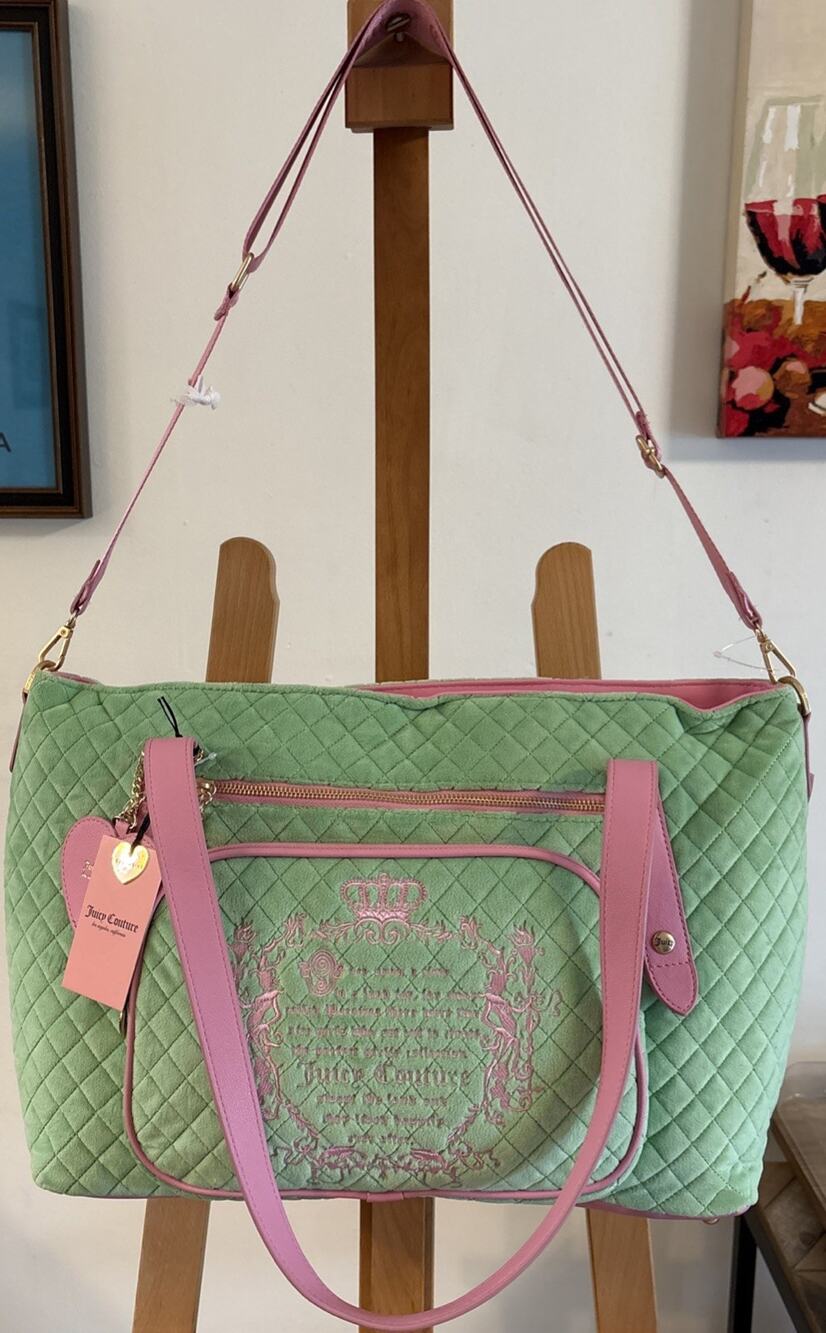 NWT Juicy Couture Juicy Tale Retro Green Pink Weekender Shoulder Crossbody Bag